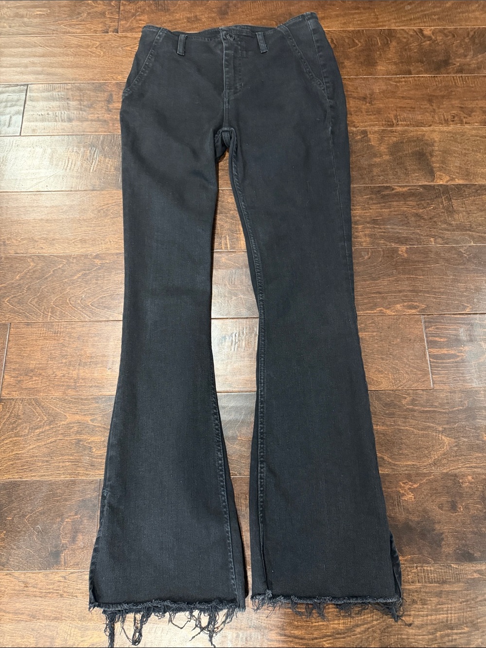 Free People Black Flared Jeans with Raw Hem